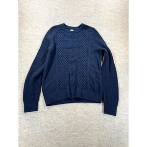 GAP Mens Large Blue Heavy Cable Knit Cotton Ribbed Crew Neck Pullover Sweater